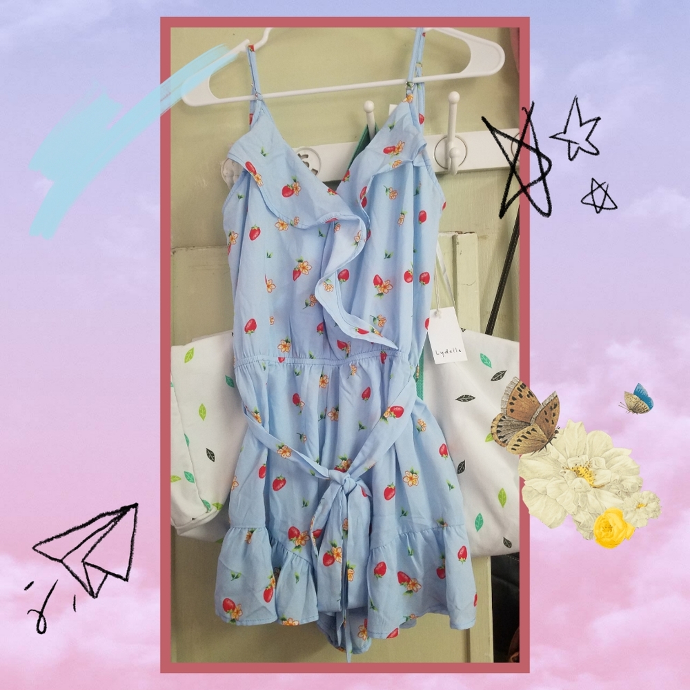 Blue Strawberry Flower Romper